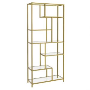 Estantería 7 niveles, vidrio templado, dorado