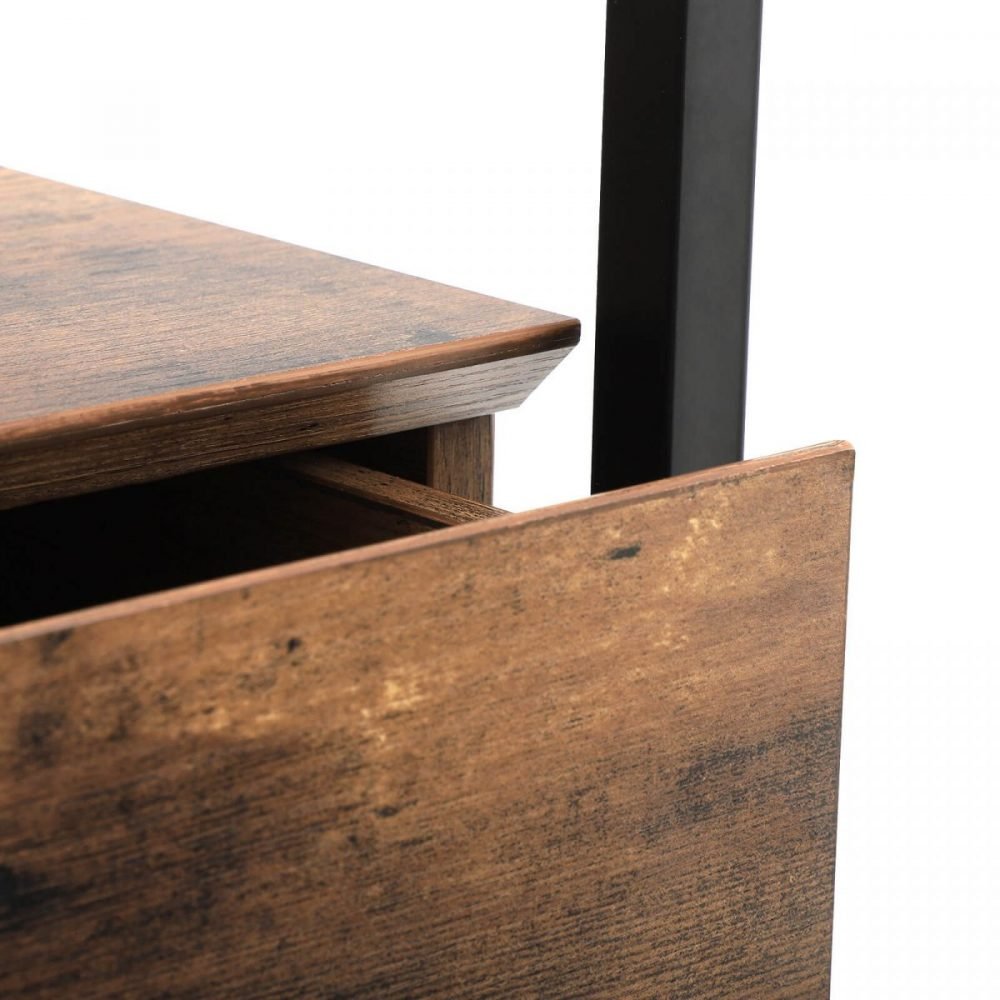 Mesa auxiliar con cristal templado, cajón y repisa, rústica - Imagen 6