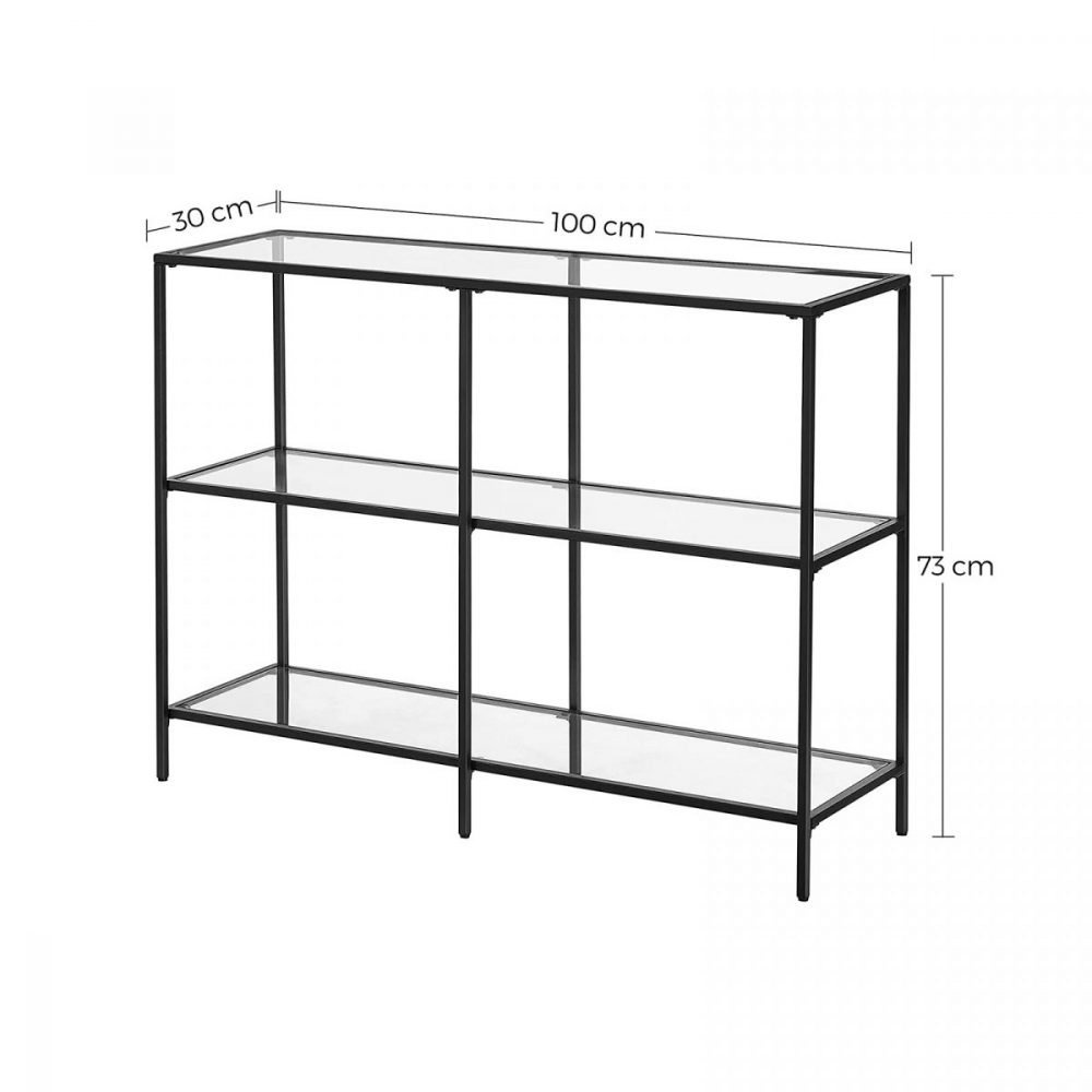 Mesa consola moderna, 3 estantes vidrio templado, negro - Imagen 6