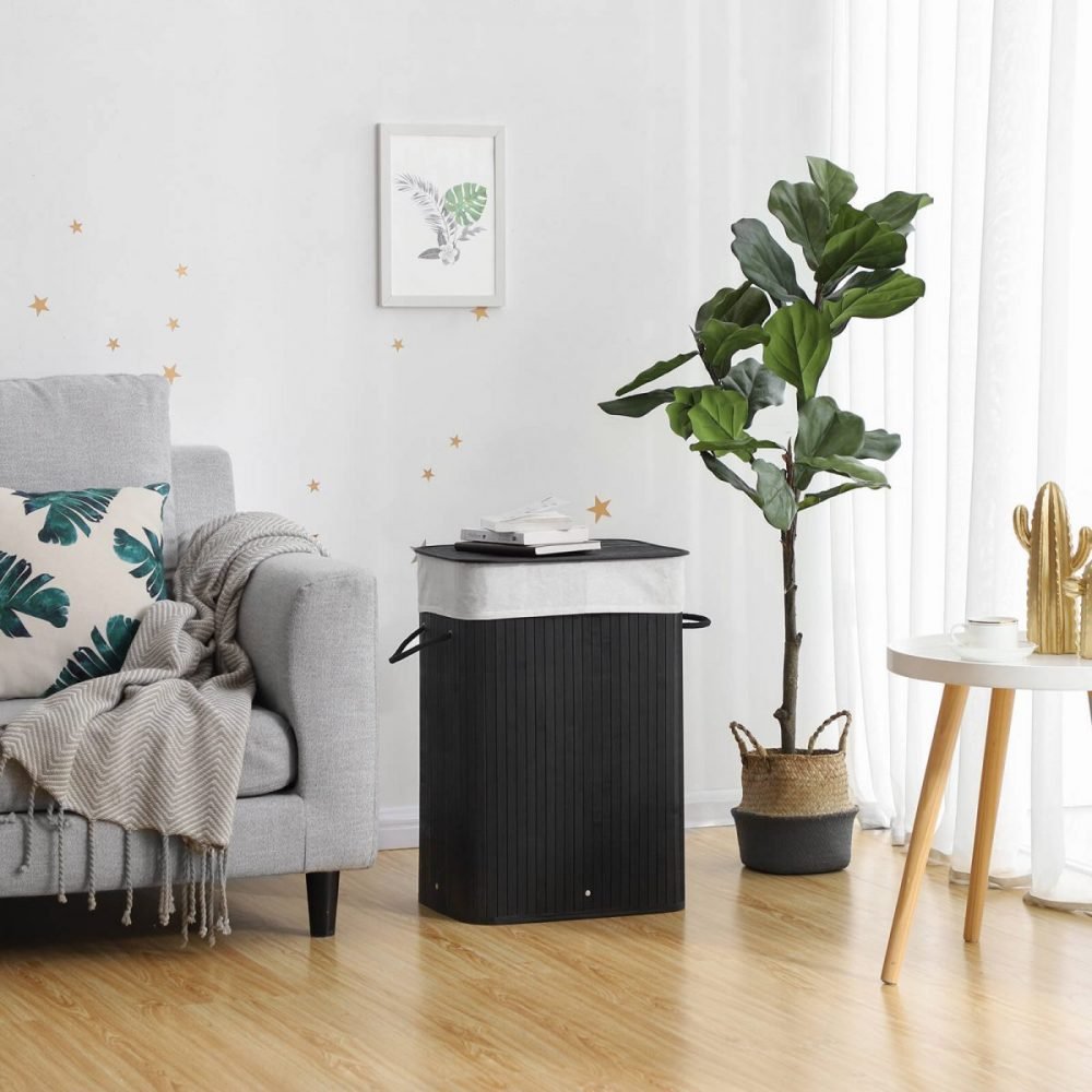 Cesto para ropa sucia de forma rectangular, capacidad de 72 l, negro - Imagen 2