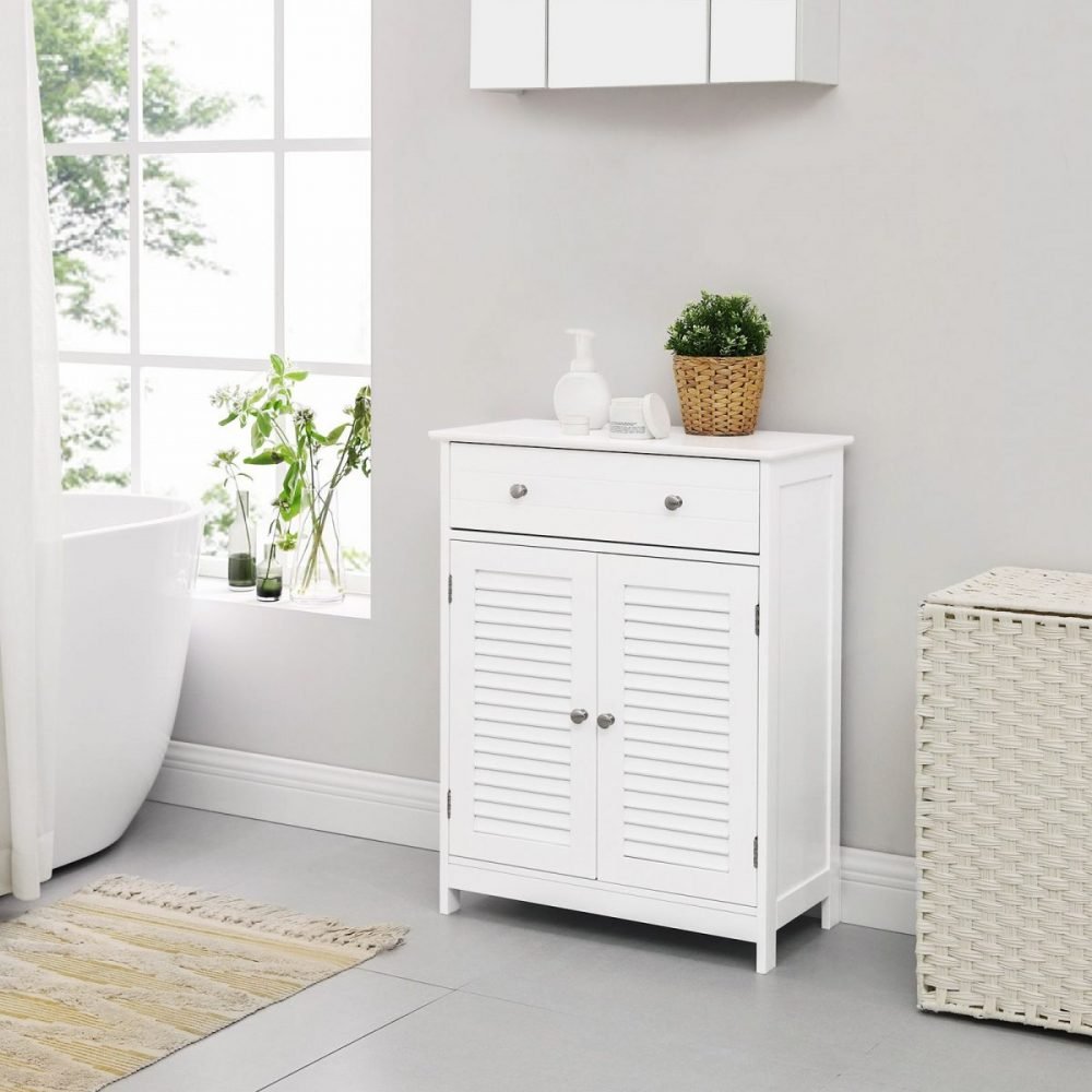 Armario de baño blanco estilo escandinavo con 2 puertas y cajón - Imagen 3