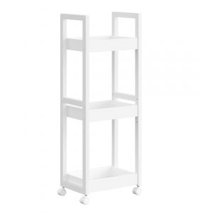 Carrito de baño estrecho de bambú, blanco