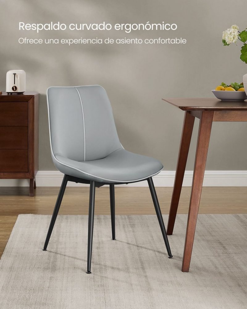 Juego 2 sillas comedor tapizado, respaldo curvo, patas acero, gris paloma - Imagen 3