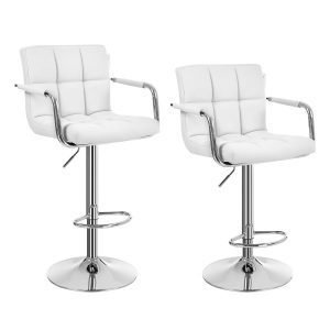 Taburetes bar ajustables, cuero sintético, blanco