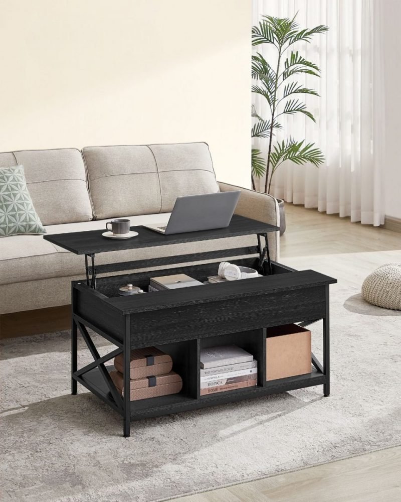Mesa centro con tablero elevable, almacenamiento, gris carbón - Imagen 2