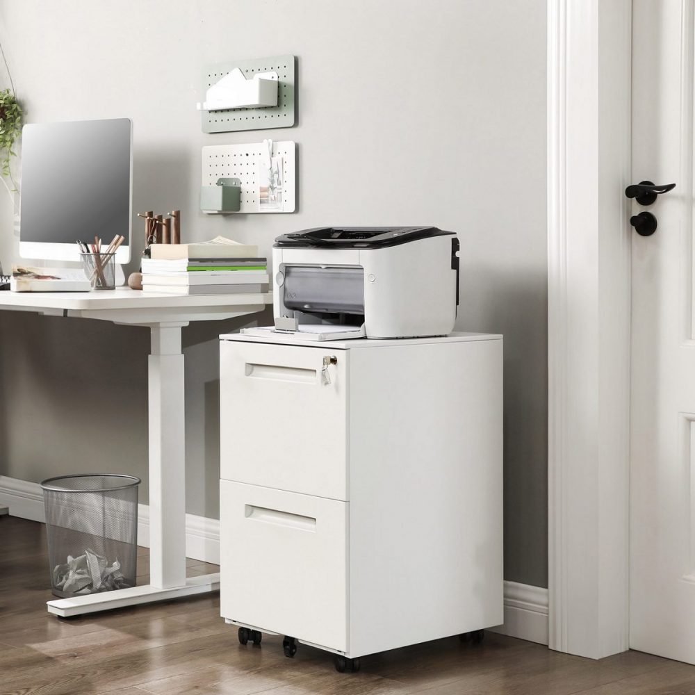 Archivador móvil con cerradura, 2 cajones, blanco - Imagen 4