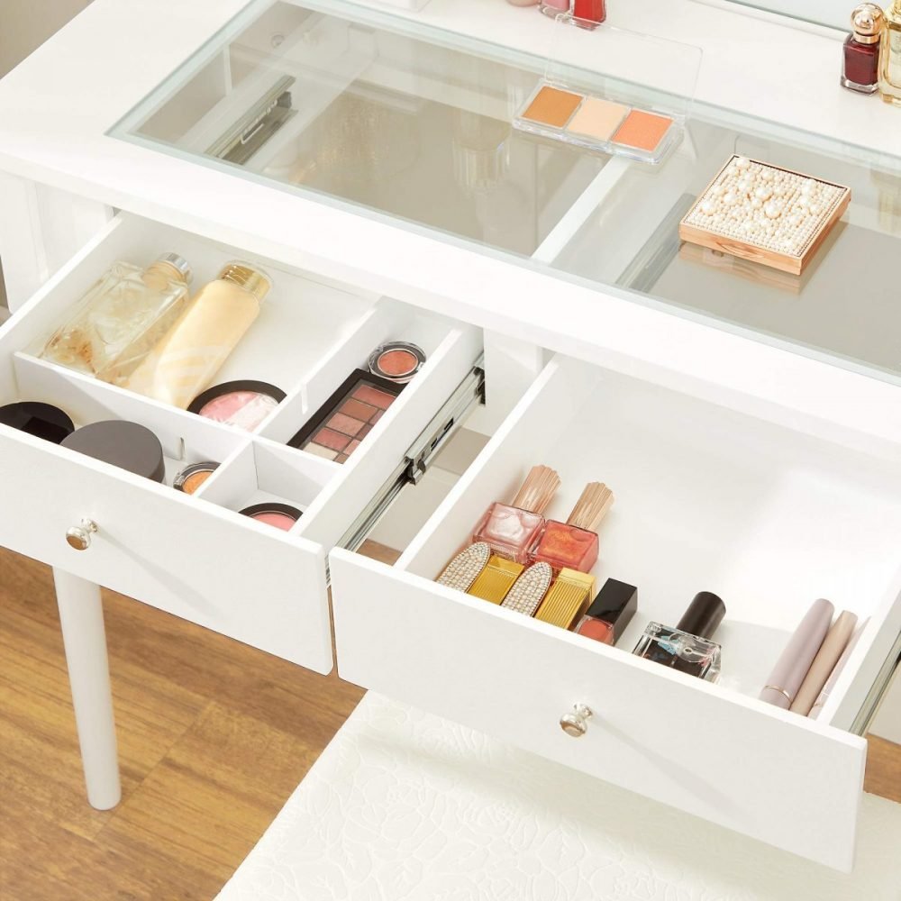 Tocador blanco con luces led y taburete, diseño compacto - Imagen 8