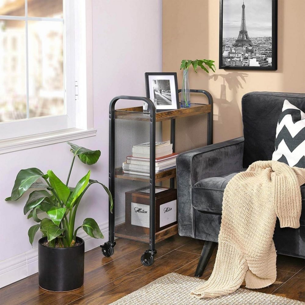 Carrito de cocina estrecho con ruedas, ahorro de espacio, marrón rústico - Imagen 6