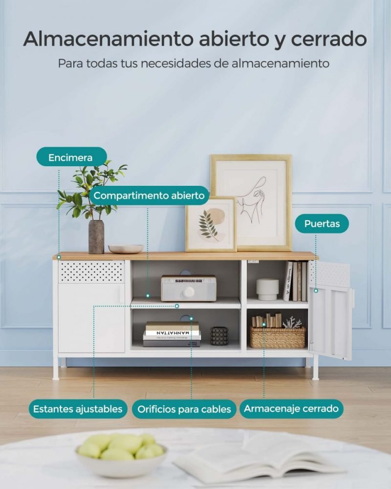 Mueble de tv para pantallas hasta 55 pulgadas con puertas y 3 estantes ajustables - Imagen 5