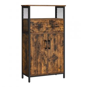Aparador industrial con estante ajustable y cajón, marrón rústico
