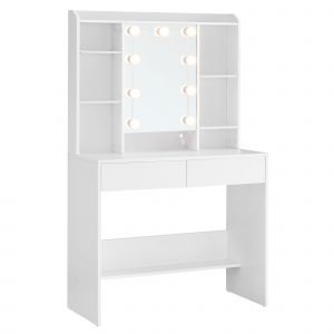 Tocador moderno con luces led ajustables, espejo y 2 cajones