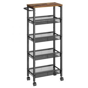 Carro estrecho de 5 niveles con ruedas y asa, ideal para cocina