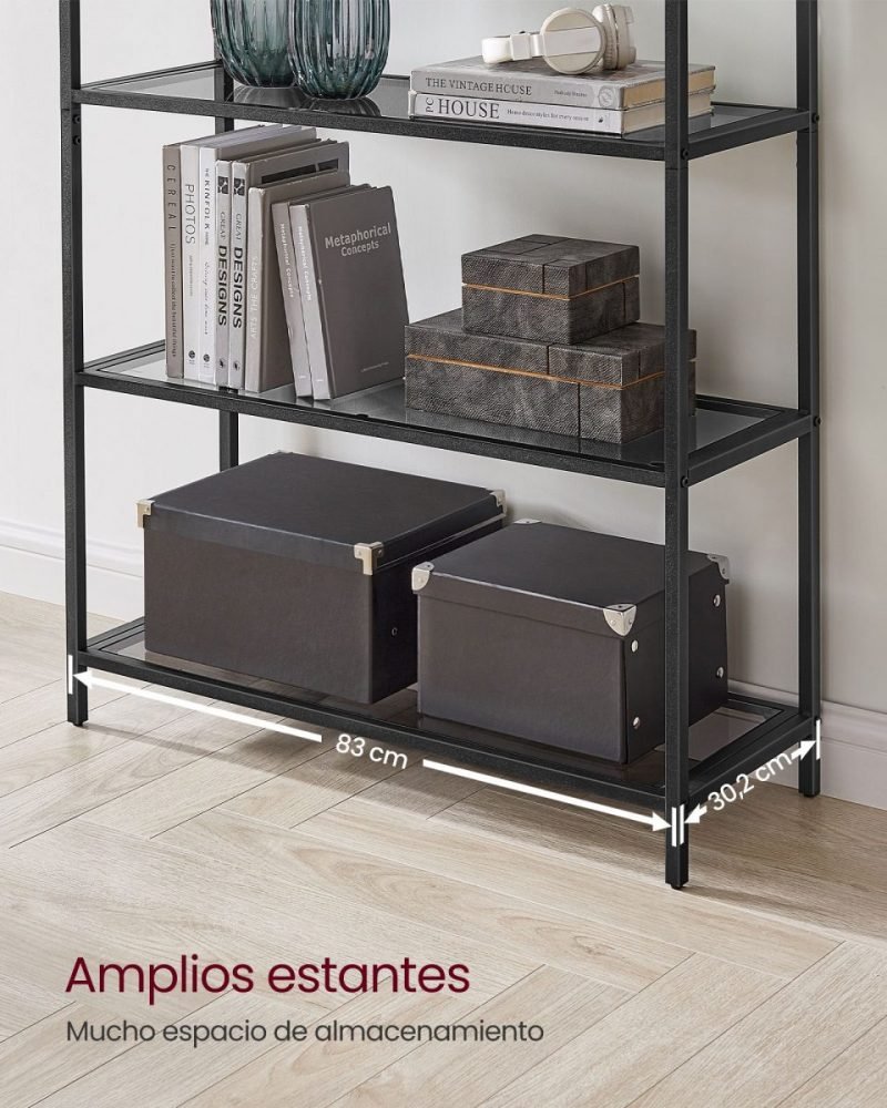 Estantería arqueada de 5 niveles, vidrio templado y acero dorado - Imagen 7