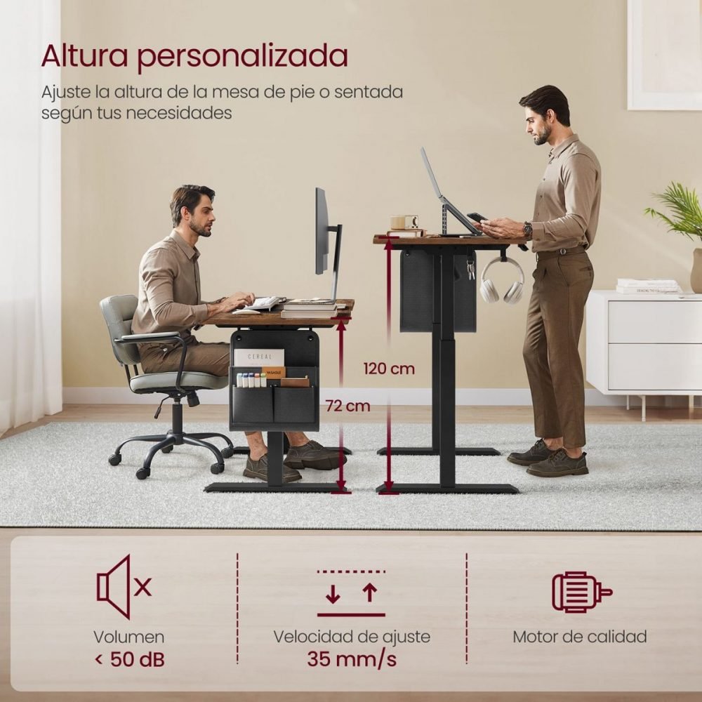 Escritorio eléctrico ajustable, memoria, bolsillo almacenamiento, marrón rústico y negro - Imagen 4