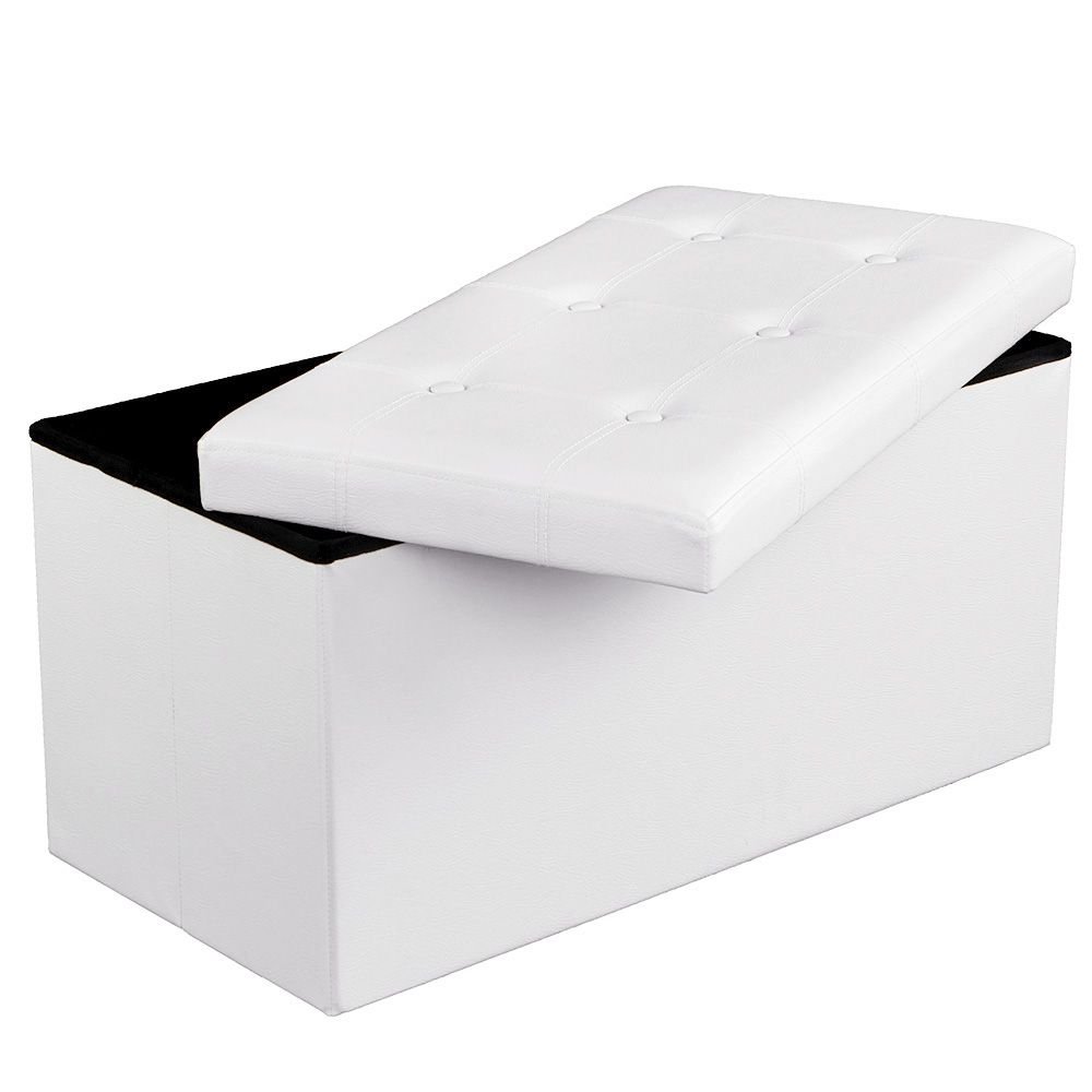Taburete baúl plegable en blanco, puf de almacenaje, 76x38x38 cm - Imagen 7