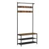 Perchero recibidor industrial con banco zapatero, 32.2x84x180 cm
