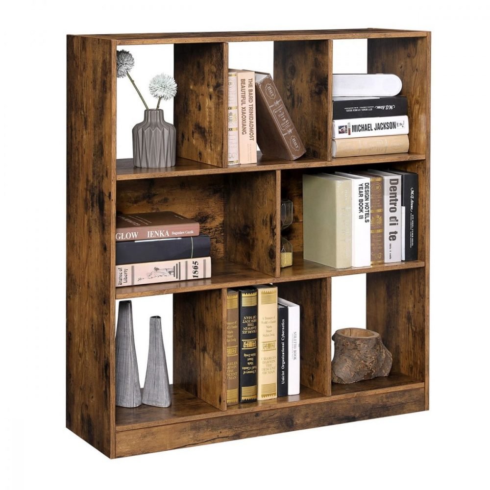 Estantería madera, cubos y estantes, marrón