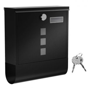 Buzón de pared con tapa y cerradura, ventanas de visualización, negro