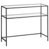 Mesa consola estantería 2 niveles, vidrio templado, metal, negro y transparente