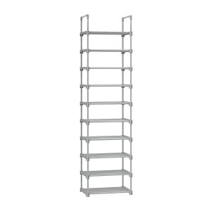 Estante zapatero 10 niveles, ahorro de espacio, 45x174 cm, gris