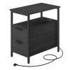 Mesa auxiliar multifuncional con multienchufe, 2 cajones, gris ahumado