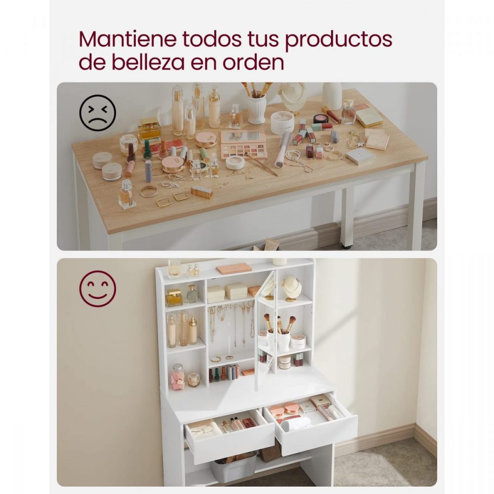 Tocador de maquillaje con luces led ajustables, amplio almacenaje - Imagen 7