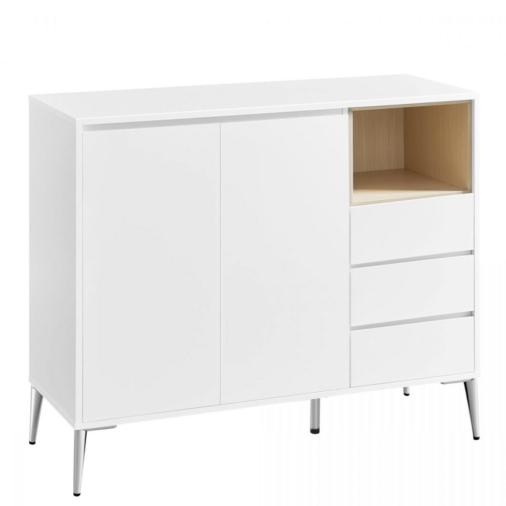 Aparador moderno de almacenaje con puertas, blanco nube