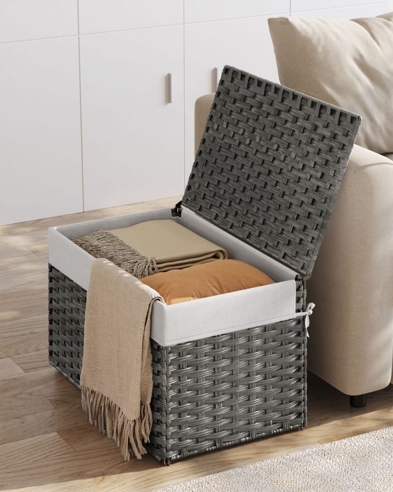 Baúl de almacenamiento de ratán 105 l, caja versátil, gris - Imagen 2