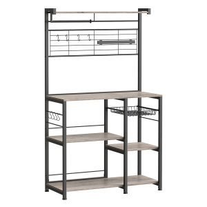 Estantería con isla de cocina, tira magnética y soporte rollos, greige