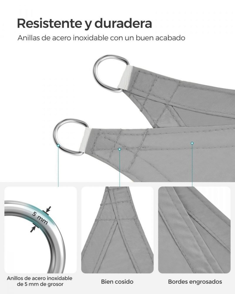 Vela sombra cuadrada 3x3m impermeable, terraza, jardín, gris claro - Imagen 6