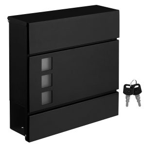 Buzón moderno de pared con cerradura y porta periódicos, negro
