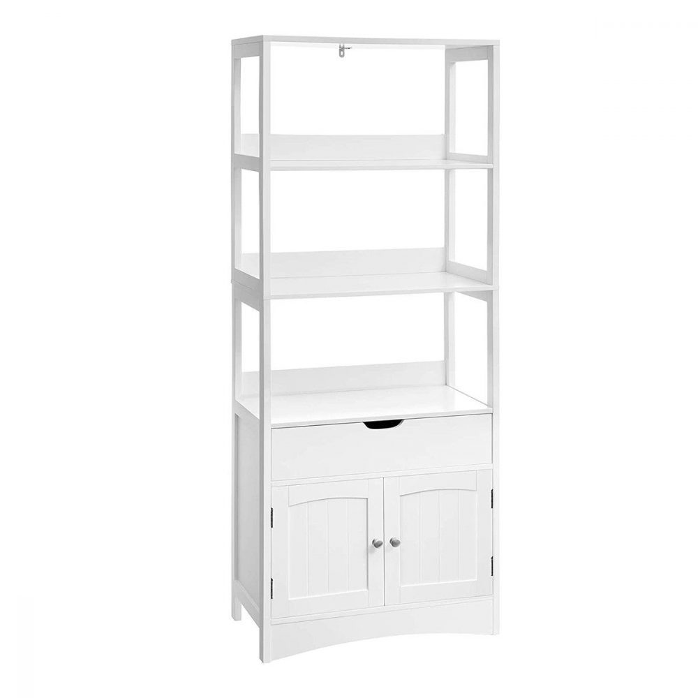 Armario de baño alto blanco con 3 estantes, 1 cajón y 1 armario