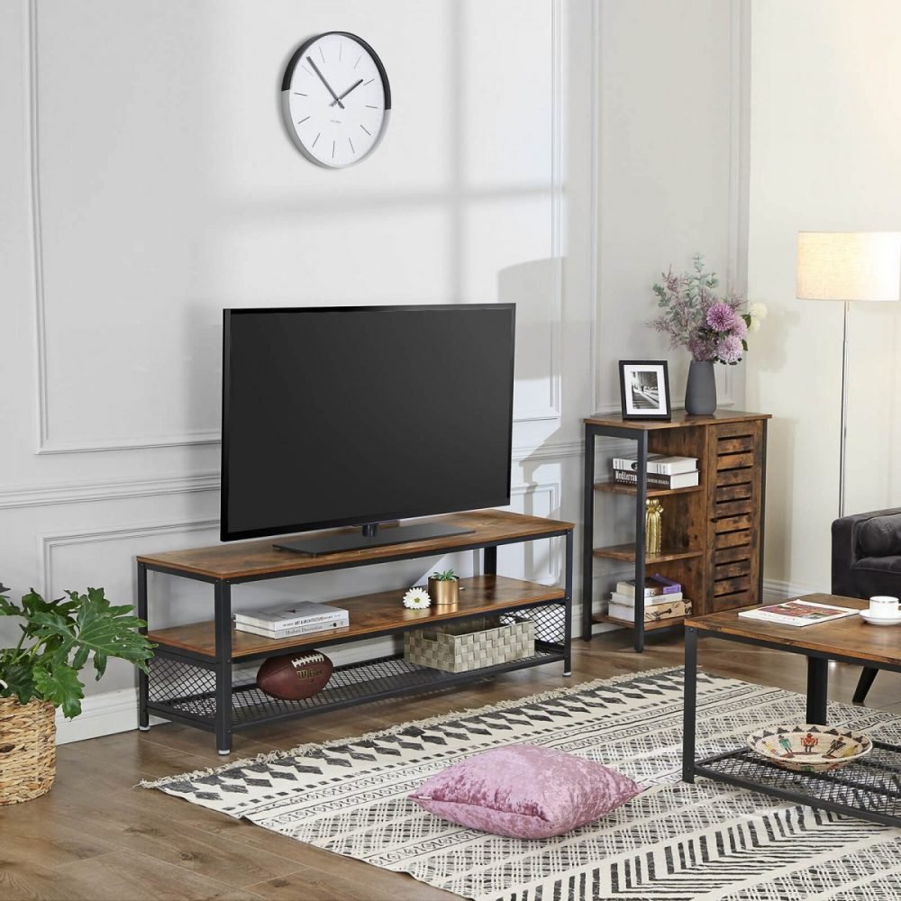 Mueble para tv hasta 60 pulgadas, 2 estantes inferiores, marrón - Imagen 4