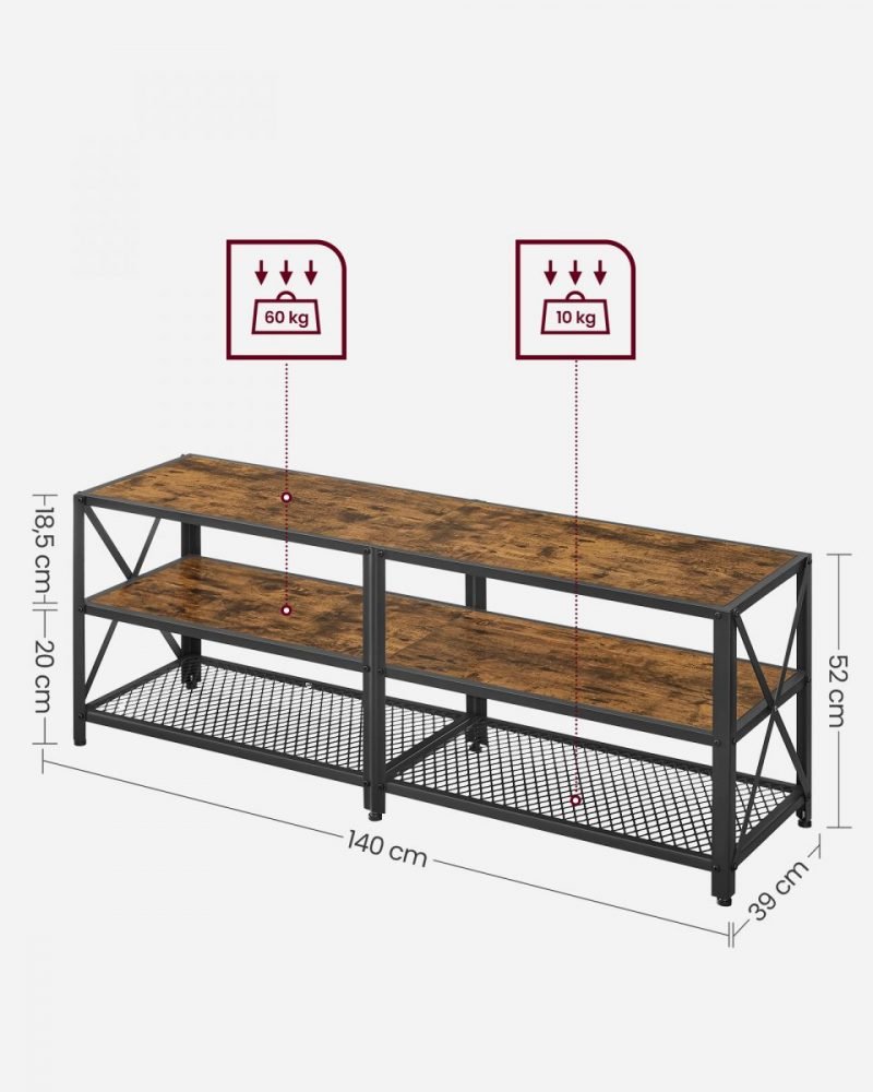 Mueble de tv moderno con estantes, 140 cm, acero - Imagen 2