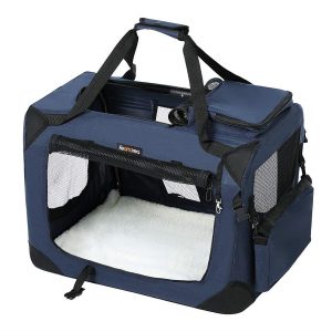Transportín plegable perros medianos, 60x40x40 cm, azul