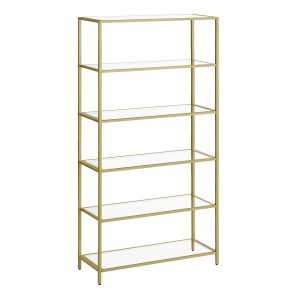 Estantería cristal 6 niveles, librería y expositor, fácil montaje, dorado