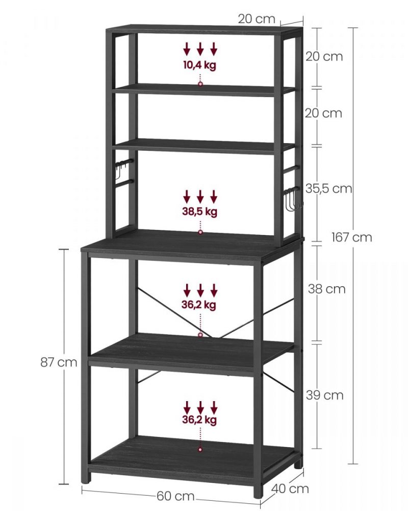 Estantería de cocina alta con espacio para microondas, gris carbón y negro tinta - Imagen 8