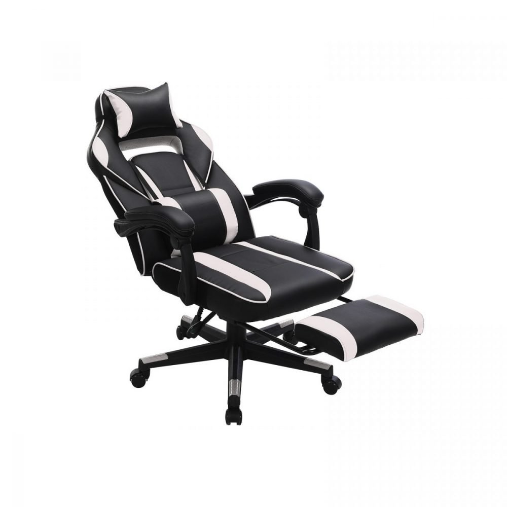 Silla oficina gaming ergonómica, reposapiés telescópico, 150 kg, blanco - Imagen 5