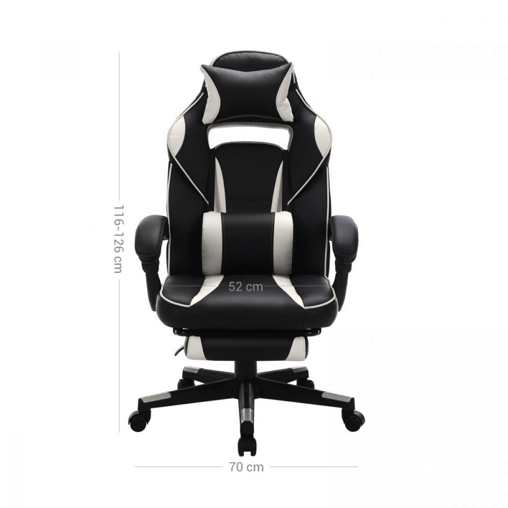 Silla oficina gaming ergonómica, reposapiés telescópico, 150 kg, blanco - Imagen 2