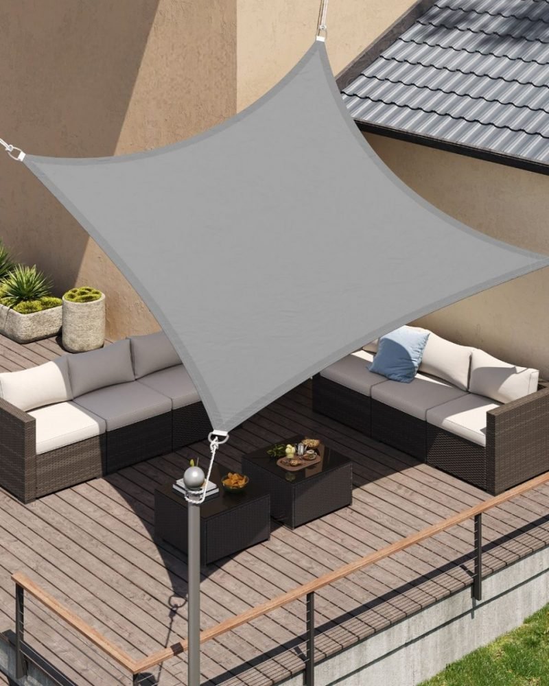 Vela sombra cuadrada 3x3m impermeable, terraza, jardín, gris claro - Imagen 2