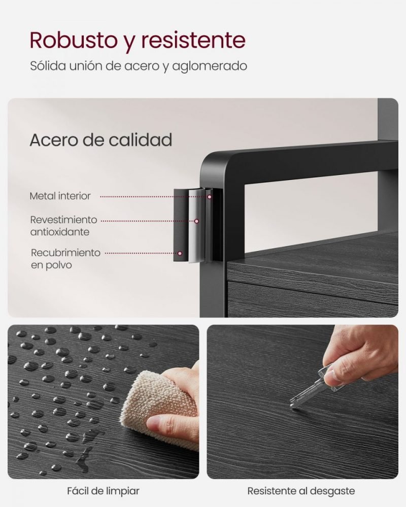 Perchero de entrada con banco zapatero, 10 ganchos, gris carbón - Imagen 6