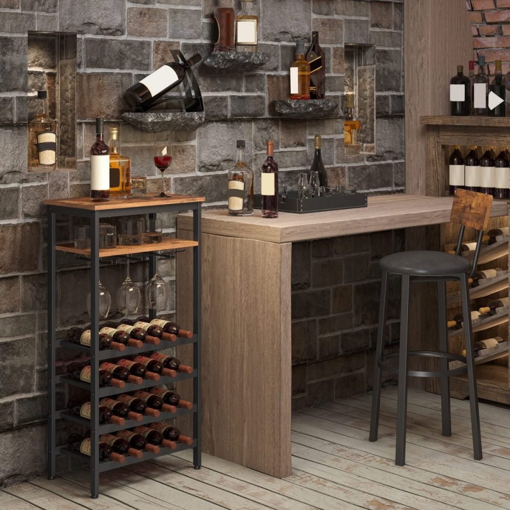 Estantería para 20 botellas con soporte de acero, marrón y negro - Imagen 6