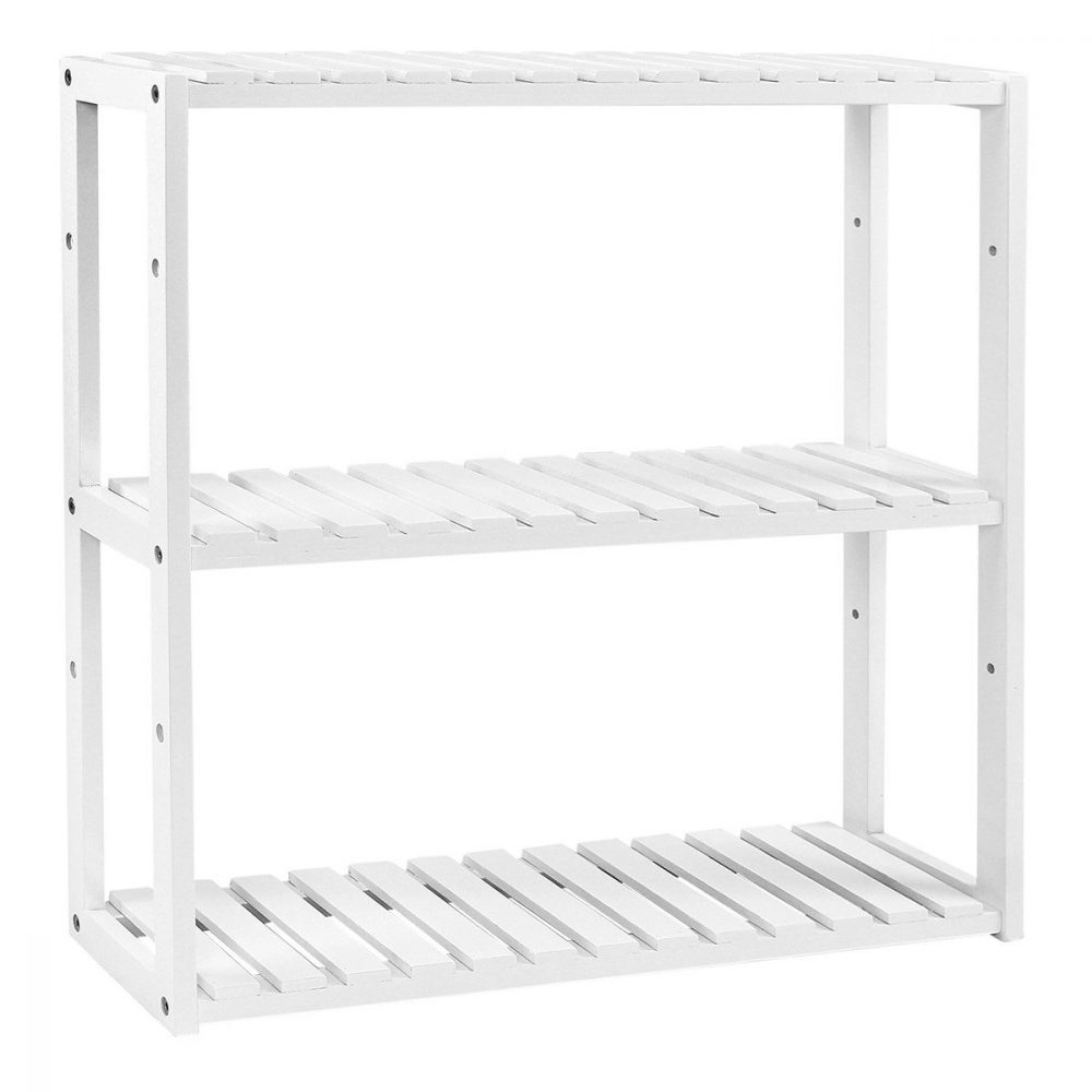 Estantería bambú con estante ajustable, baño, blanco