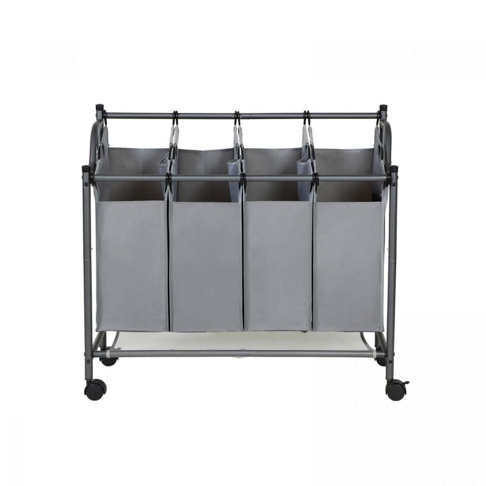 Carrito lavandería 4 bolsas extraíbles, ruedas, clasificador ropa, gris - Imagen 2