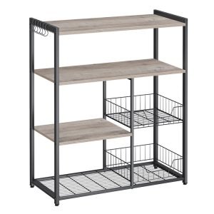 Estantería de cocina, cestas de malla, soporte microondas, greige