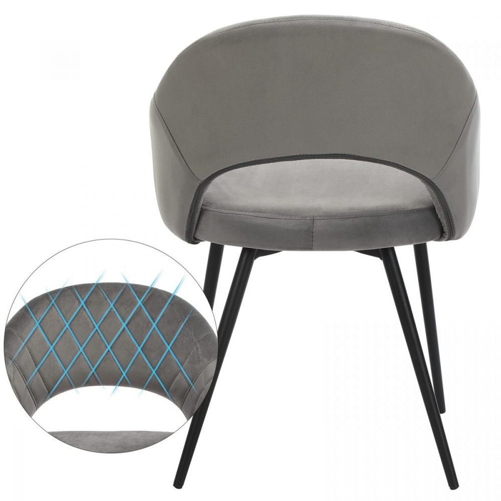 Silla de comedor de terciopelo gris, acolchada, con reposabrazos y patas - Imagen 3