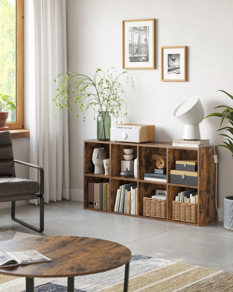 Estantería libros 8 cubos, roble o blanco, oficina, salón, marrón rústico - Imagen 4