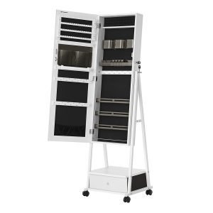Espejo joyero completo con ruedas, blanco