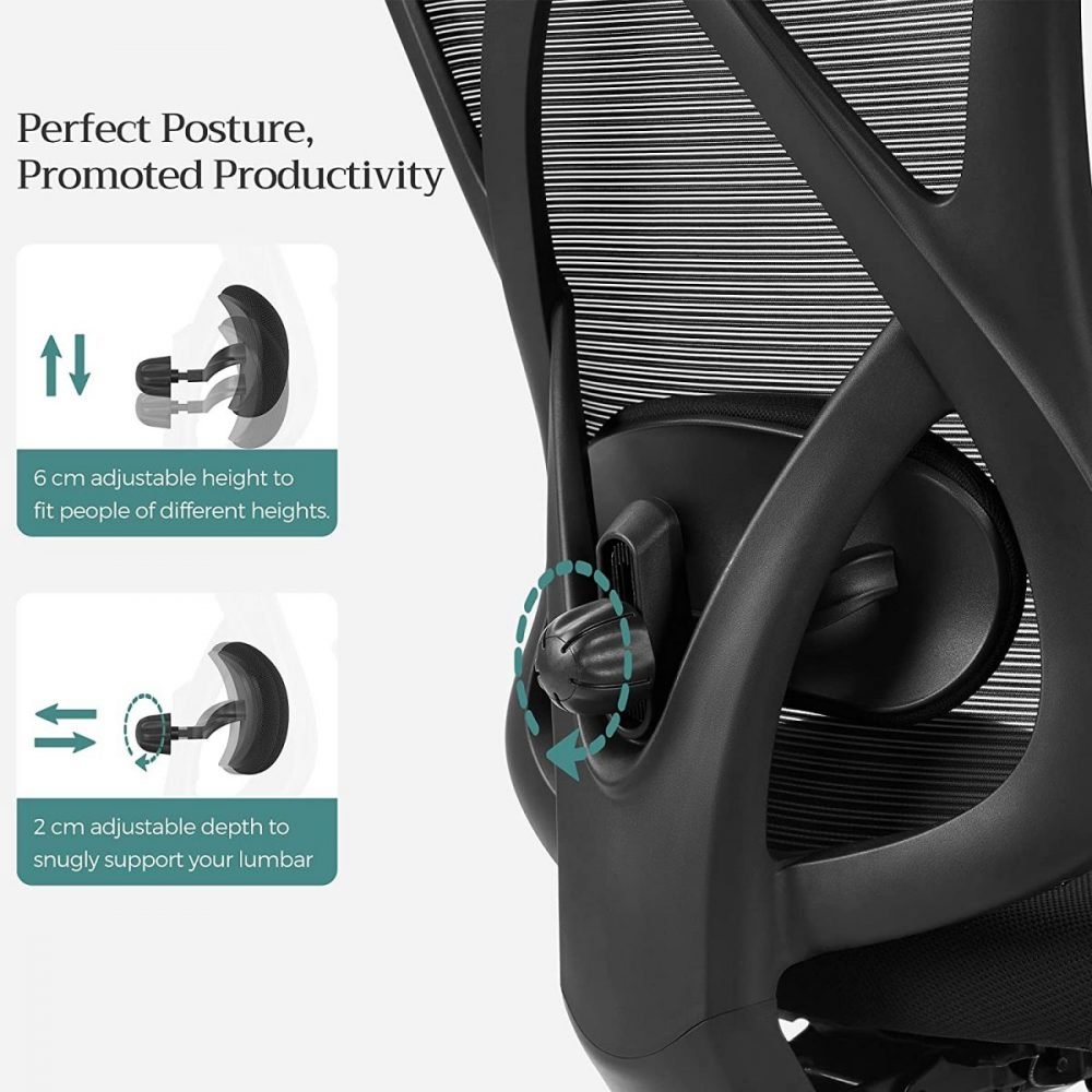 Silla de oficina ergonómica de malla en negro - Imagen 8