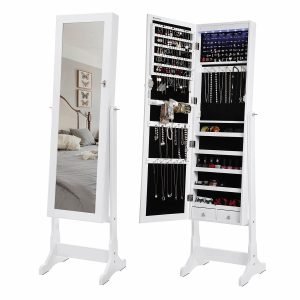 Espejo joyero con iluminación led, 5 repisas y 2 cajones